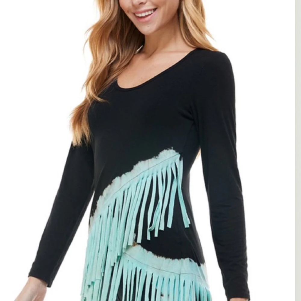 Long Sleeve Fringe Bottom Top